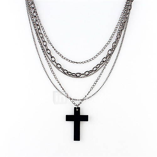 Kayshine Womens Punk Style Multi Layer Black Cross Drop Alloy Necklace