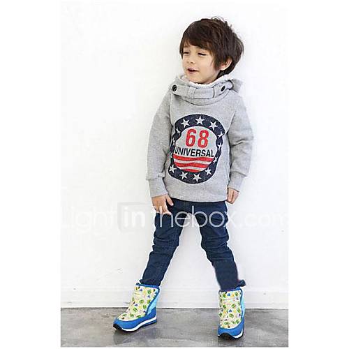 Boys Letter Star Design Long Sleeve Sweatshirts with Cap Full Fur Thick Cotton Winter Coat