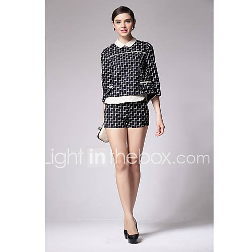 Womens Elegant Plaid Two Piece (BlousePants)