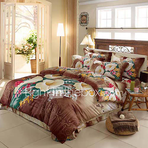 Duvet Cover,4 Piece Modern Style Big Floral Jacquard