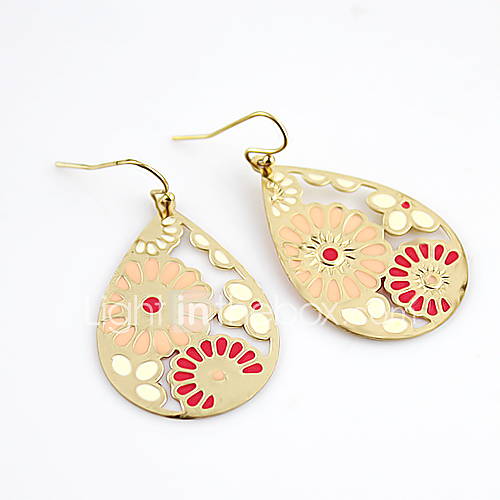 Kayshine Womens Red Teardrop Alloy Enamel Bohemian Style Hook Earrings