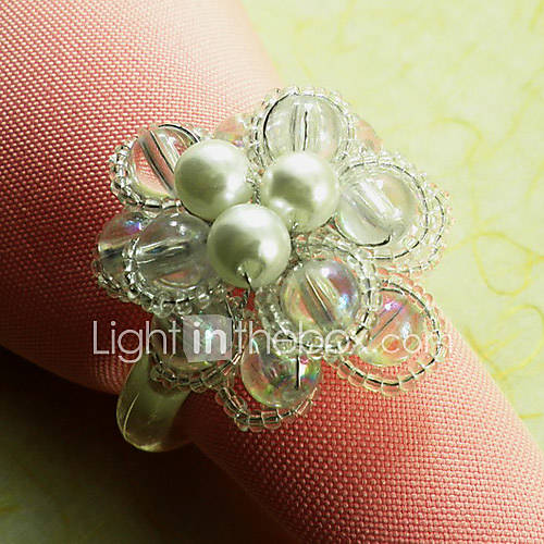 Glass Beads Floral Napkin Ring Set Of 6 , Acrylic Dia 4.5cm