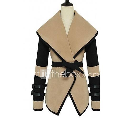 Womens Fashion Cozy Turn down Collar Big Lapel Belted Trench Coat