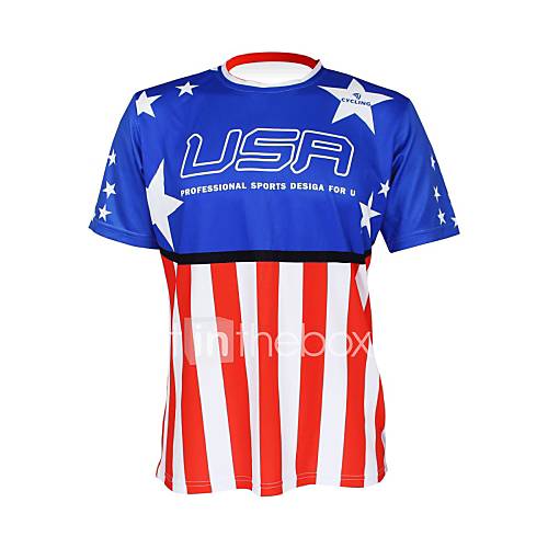 KOOPLUS   American National Team PolyesterLycra Blue Short Sleeve Cycling T Shirt