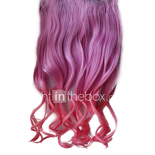 16 Inch Clip in Synthetic Purple and Red Gradient Wavy Hair Extensions with 5 Clips