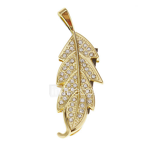 4G Plated Crystal Leaf Shaped USB Flash Drive