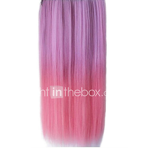 25 Inch Clip in Synthetic Purple and Pink Gradient Straight Hair Extensions with 5 Clips