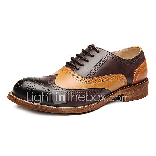 Mens Leather Flat Heel Comfort Oxfords Shoes With Lace up