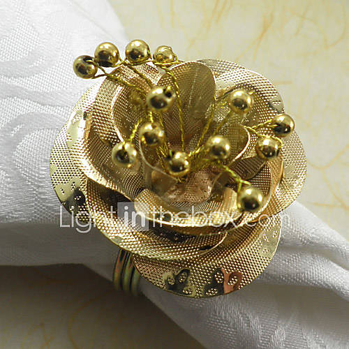 Metal Rose Wedding Napkin Ring Set Of 6, Dia 4.5cm