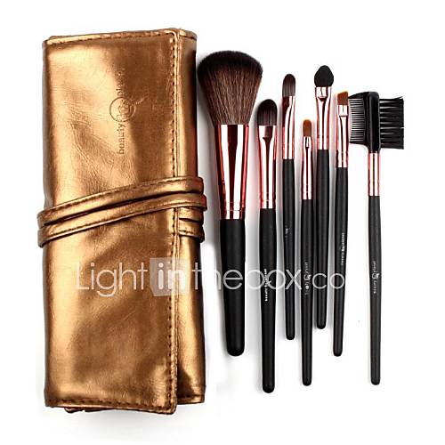 7Pcs Makeup Brush Set in Leather Like Case Portable Make Up Brushes