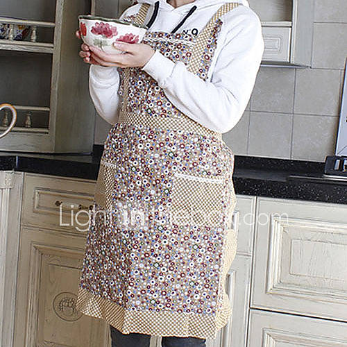 Pastoral Style Coffee Flower Pattern Apron, Cotton W58cm x L76cm