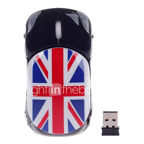 Stylish Car Shaped Flag of United Kingdom 2.4G Wireless Optical Mouse with Mini USB Receiver