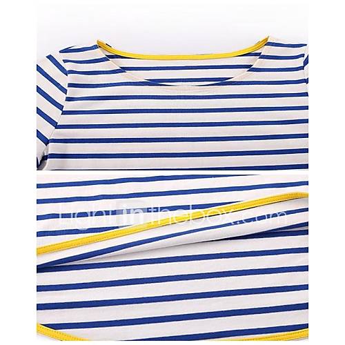 Womens Casual Stripe Blouse Long Sleeve High Low Hem Color Block T Shirt