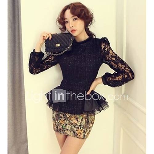 Womens Sexy Lace Sleeve Blouse Random Lace