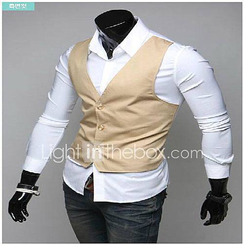 Mens Formal Wedding Shirt Top Blouse Fashion Trends Sportsman Fake Two Slim Leisure Long Sleeved Shirt