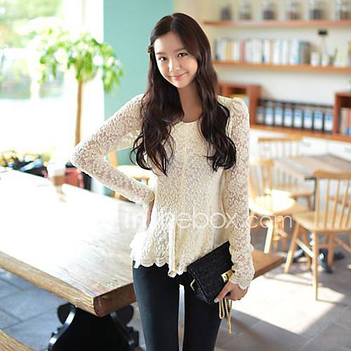 Womens Sweet Long Sleeve Lace/Polyester Shirt
