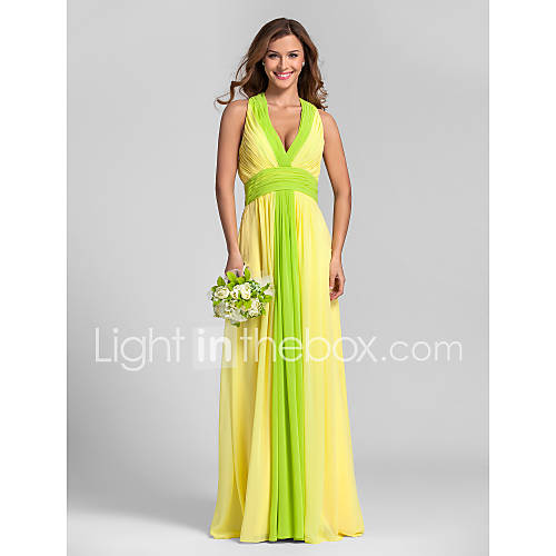 A line Halter Floor length Georgette Bridesmaid Dress (808922)