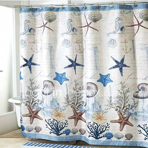 Shower Curtain Mediterranean Style Starfish Print W72 x L74