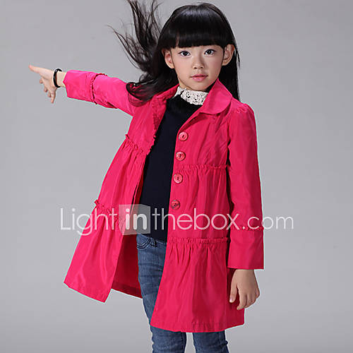 Girls Round Neck Solid Color Loose Trench Coat