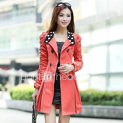 Womens Slim Collar Waist Double Breasts Puff Trenchcoat