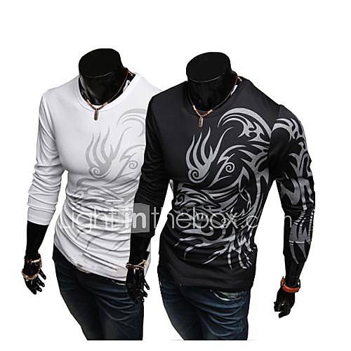 Spring European Dragon Tattoo O Neck Long Sleeved Slim T Shirt