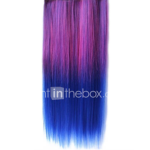 25 Inch Clip in Synthetic Purple and Blue Gradient Straight Hair Extensions with 5 Clips