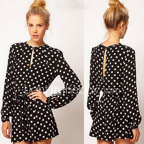 Womens Polka Dots Long Sleeve Jumpsuit