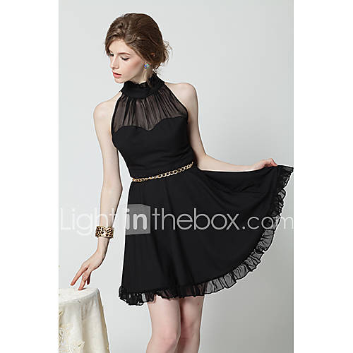 Womens Elegant Standing Collar Sleeveless Dress