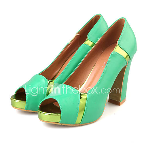 Faux Leather Chunky Heel Peep Toe Heels Shoes(More Colors)