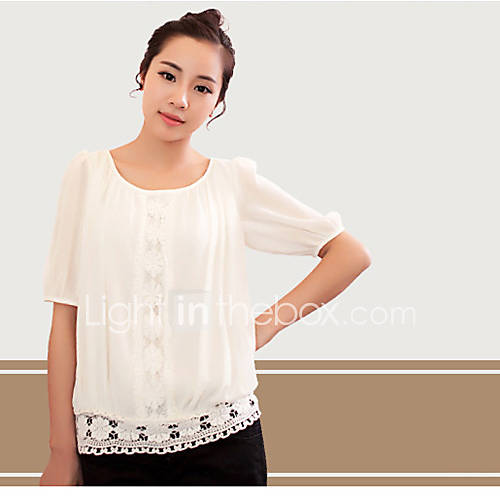 Newcomerland Korean Version Princess Stitching Lace Chiffon Sleeve Shirt (White)