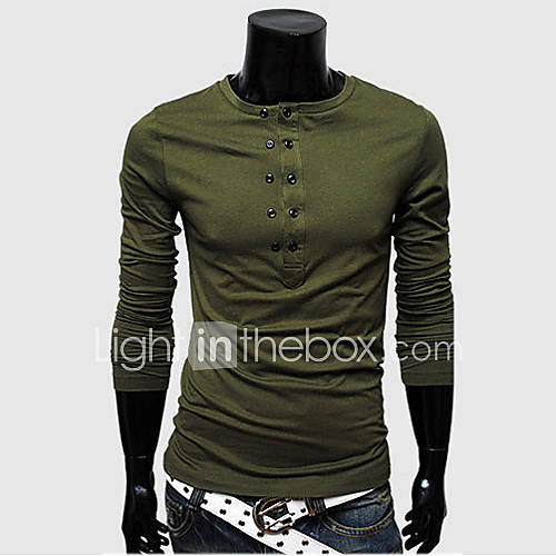 UF Mens Spring Solid Color Double breasted Fit Long Sleeve T shirt Peridot