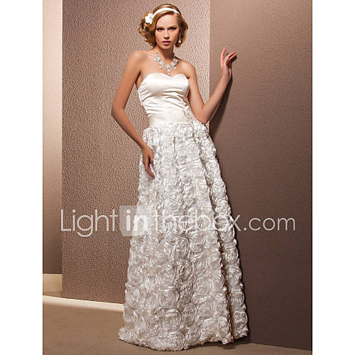 Free Custom measurements Sheath/Column Sweetheart Floor length Satin And Lace Wedding Dress