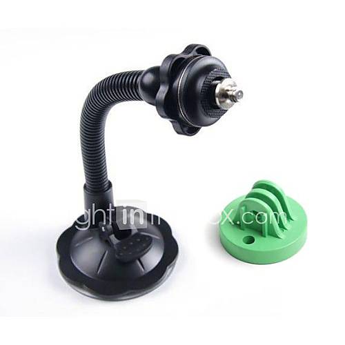 Universal 360 Degree Rotational Car Mount Holder with Suction Cup and Green GoPro Adapter for GoPro Camera