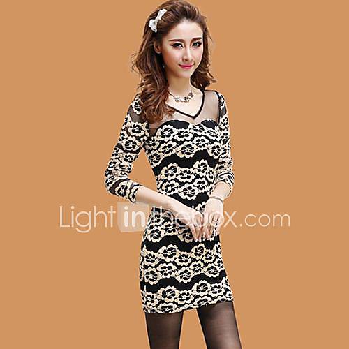 Womens Sexy Lace Embroidery Bodycon Dress