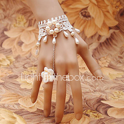 Deluxe Princess White Lace Sweet Lolita Bracelet with Flower Ring