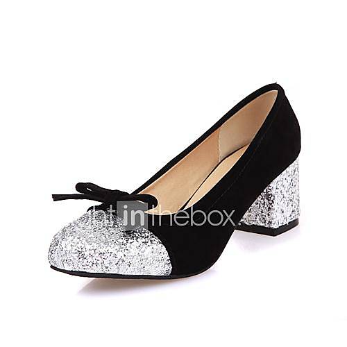 Suede Womens Chunky Heel Pumps Heels with Sparkling Glitter/Bowknot Shoes(More Colors)