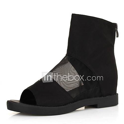 Faux Leather/ Tulle Womens Wedge Heel Peep Toe Boots/ Sandals Shoes