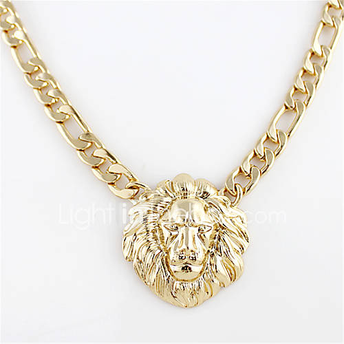 Fashionable Gold Alloy With Lion Head Pendant Womens Necklaces