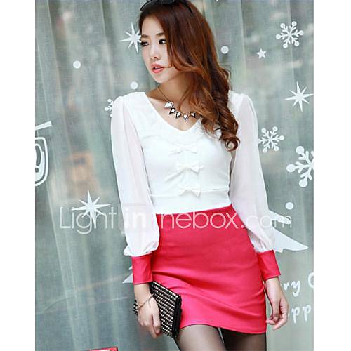 TS  V Neck Bow Long Sleeve Dress