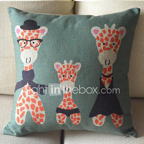 Cute Cartoon Hand Painted Giraffe Family Decorative Pillow Cover