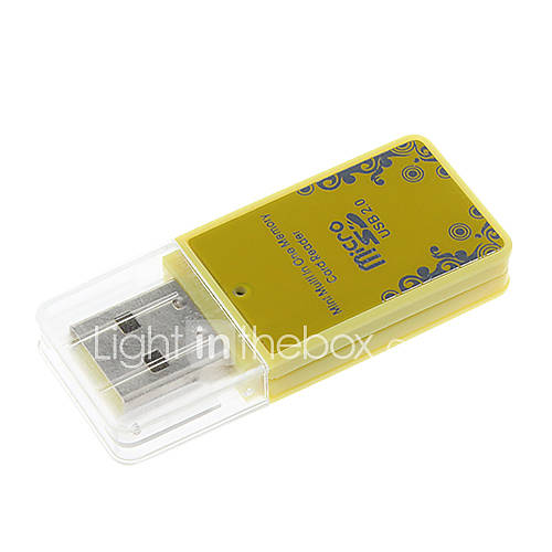 Mini USB 2.0 Memory Card Reader (Yellow)