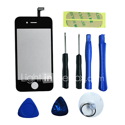 Repair LCD Front Screen Glass Lens Part with 3M Sticker and Tools for iPhone 4 (Assorted Colors)