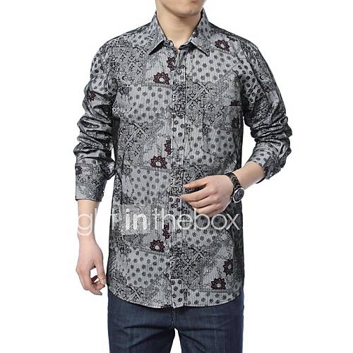 Mens Handsome Printing Long Sleeve Polyester Shirt