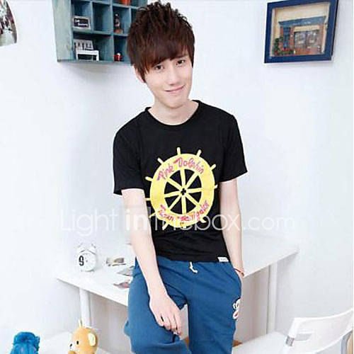 Aiyifang Casual Print Short Sleeve Lovers Shirt(Black)