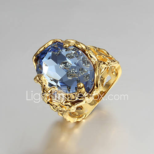 High Quality Vintage Gold Plated Blue Cubic Zirconia Oval Irregular Pierced Womens Ring