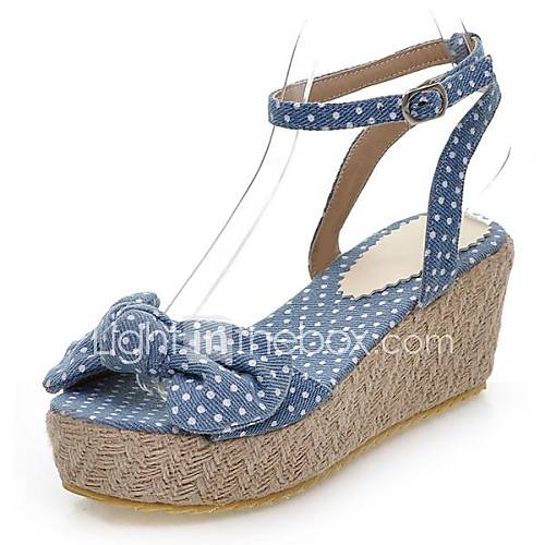 Denim Womens Wedge Heel Sling Back Sandals With Bowknot Shoes(More Colors)