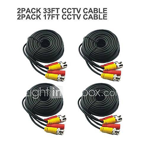 2 PACK 17FT 2 PACK 33FT BNC Cable Power Video Plug and Play Cable for CCTV Camera System Security