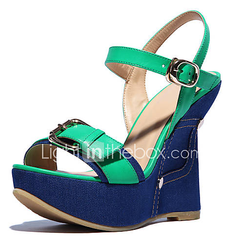 Wool Womens Wedge Heel Open Toe Sandals With Buckle Shoes(More Colors)