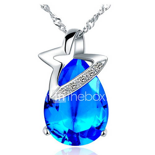 Vintage Water Drop Shape Slivery Alloy Necklace With Rhinestone(1 Pc)(Red,Blue,Purple)