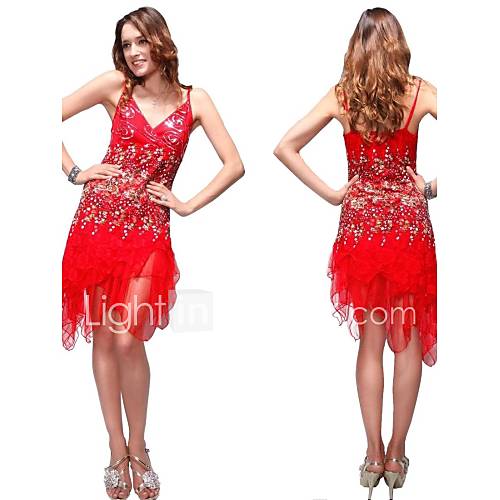 Flowing Red Lace Cocktail Dress
